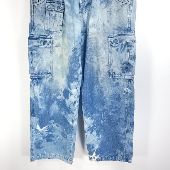 Scandia Woods Denim Cargo Utility Jeans 32S Blue Cotton Distressed Destroyed - Picture 2 of 8